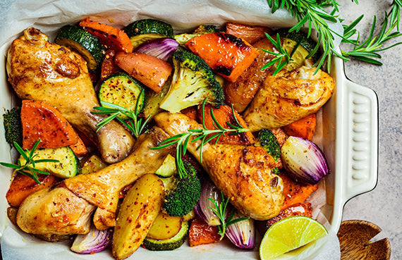 Pollo con verduras al vino blanco