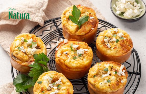 Muffins de jamón, queso y champiñones