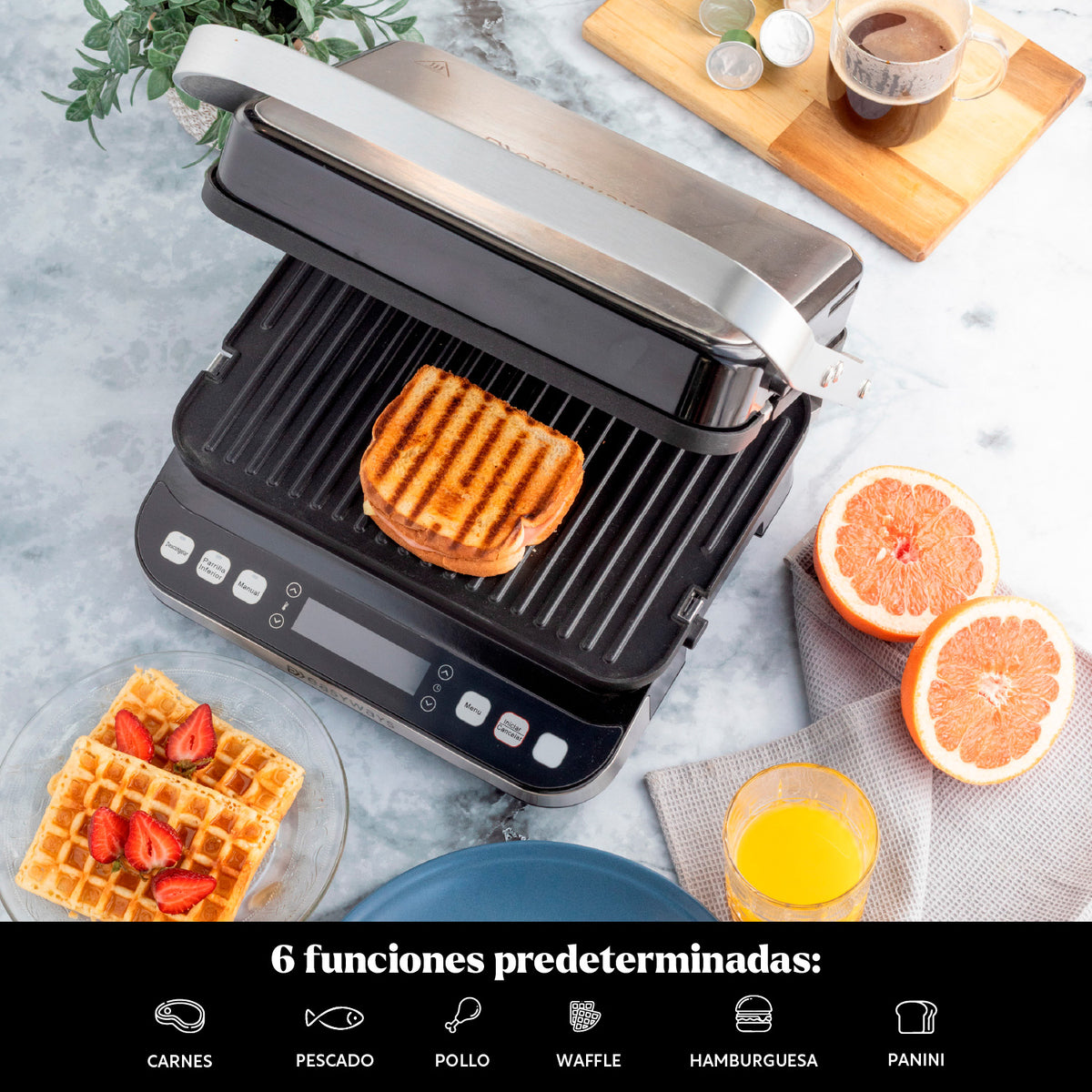 Plancha Parrilla, Waffles, Sandwich y Panini Let's Grill 3 en 1 EasyWays