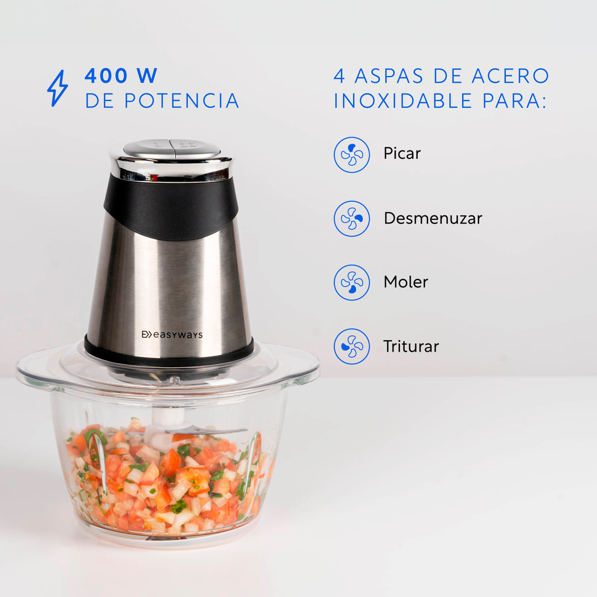 Picadora Eléctrica Alimentos Power Cutter 1,2 L EasyWays