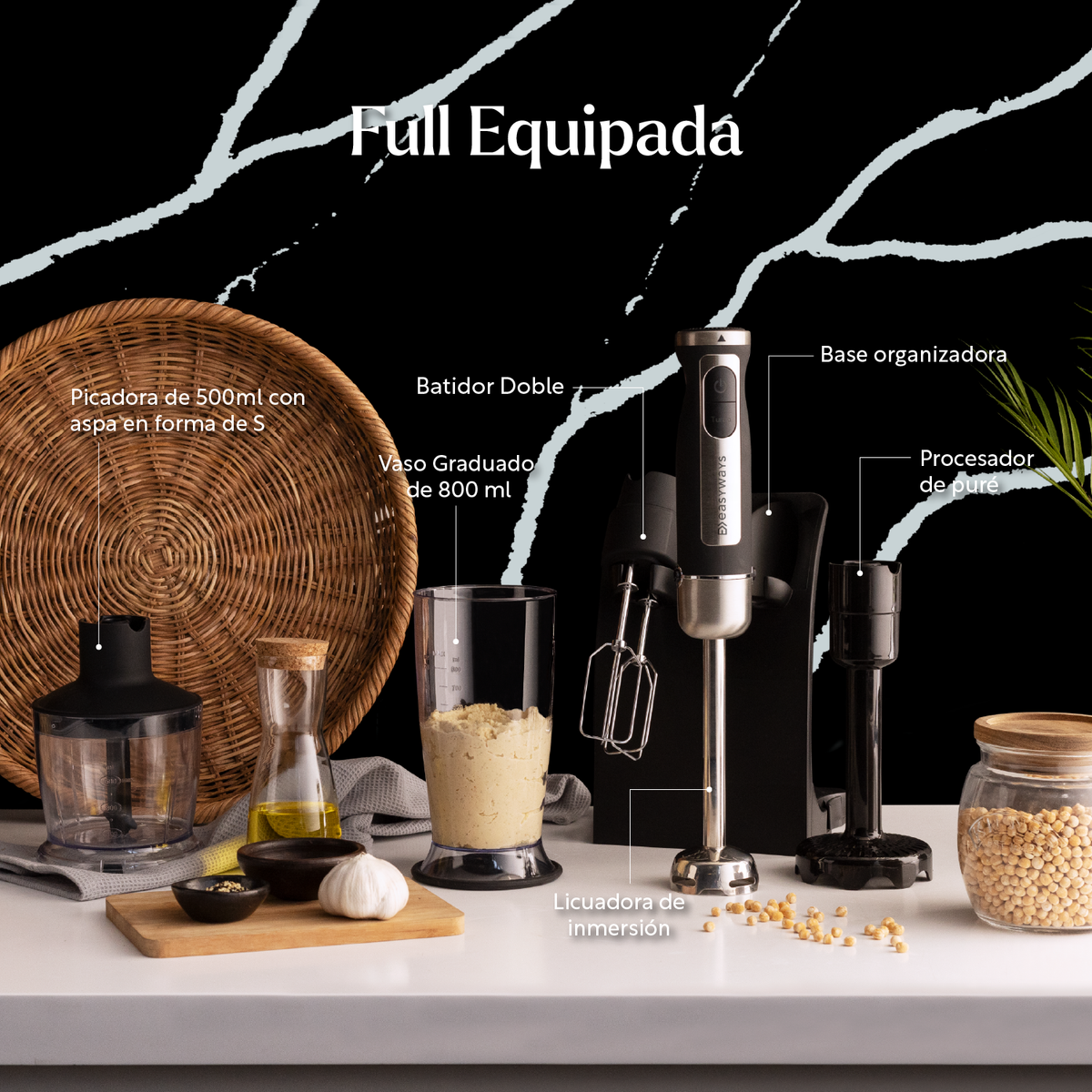 Minipimer Full 6 en 1 Batidora Inmersión Picadora EasyWays