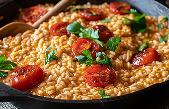Risotto de mote con tomate cherry a presión
