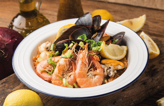 Paella de mariscos a presión