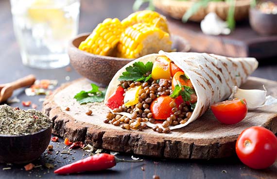Tacos vegetarianos de lentejas a presión