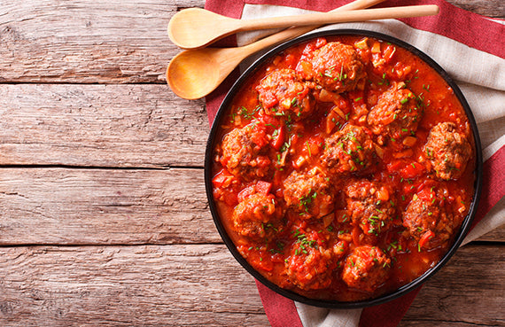 Albóndigas en salsa de tomates a presión