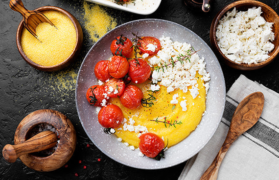 Polenta con tomate cherry a presión