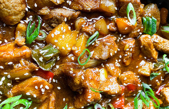 Cerdo teriyaki con piña a presión