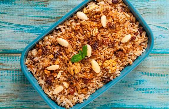 Arroz pilaf con cabellos de ángel y almendras a presión