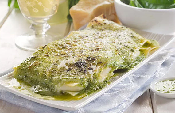 Lasaña de pesto y pollo