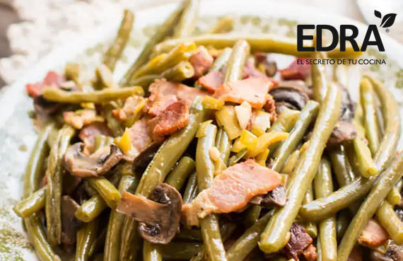 Porotos verdes con champiñones y tocino Edra®